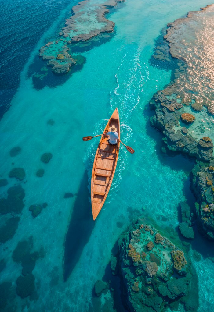 canoe turquoise water paradise